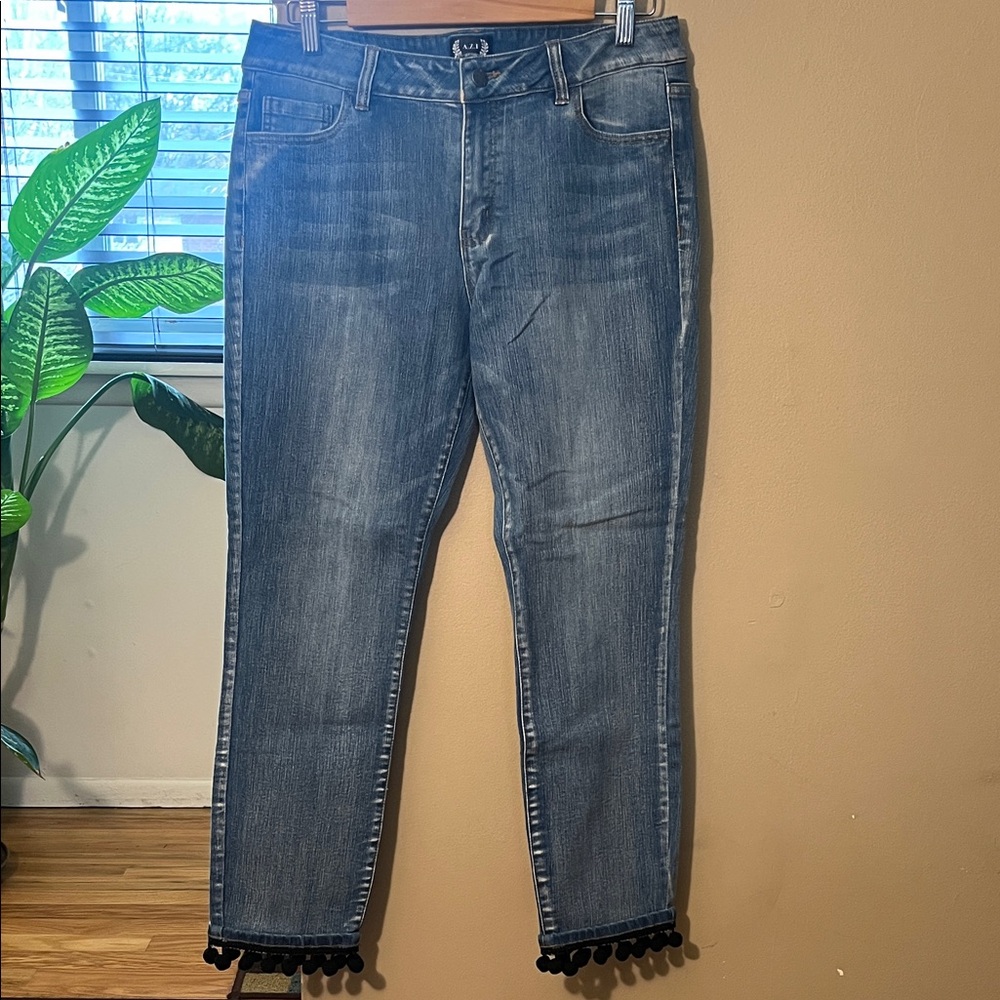 Women's Blue Jeans with Pom-Pom Hem